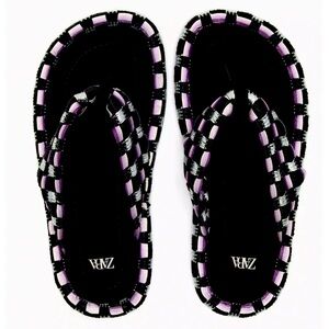 ZARA WOMEN’S BLACK MULTI COLOR WOVEN FABRIC FLIP FLOP SANDALS SIZE 38 USA 8